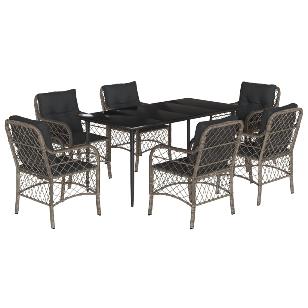 Set da Pranzo da Giardino 7 pz con Cuscini in Polyrattan Grigio - homemem39