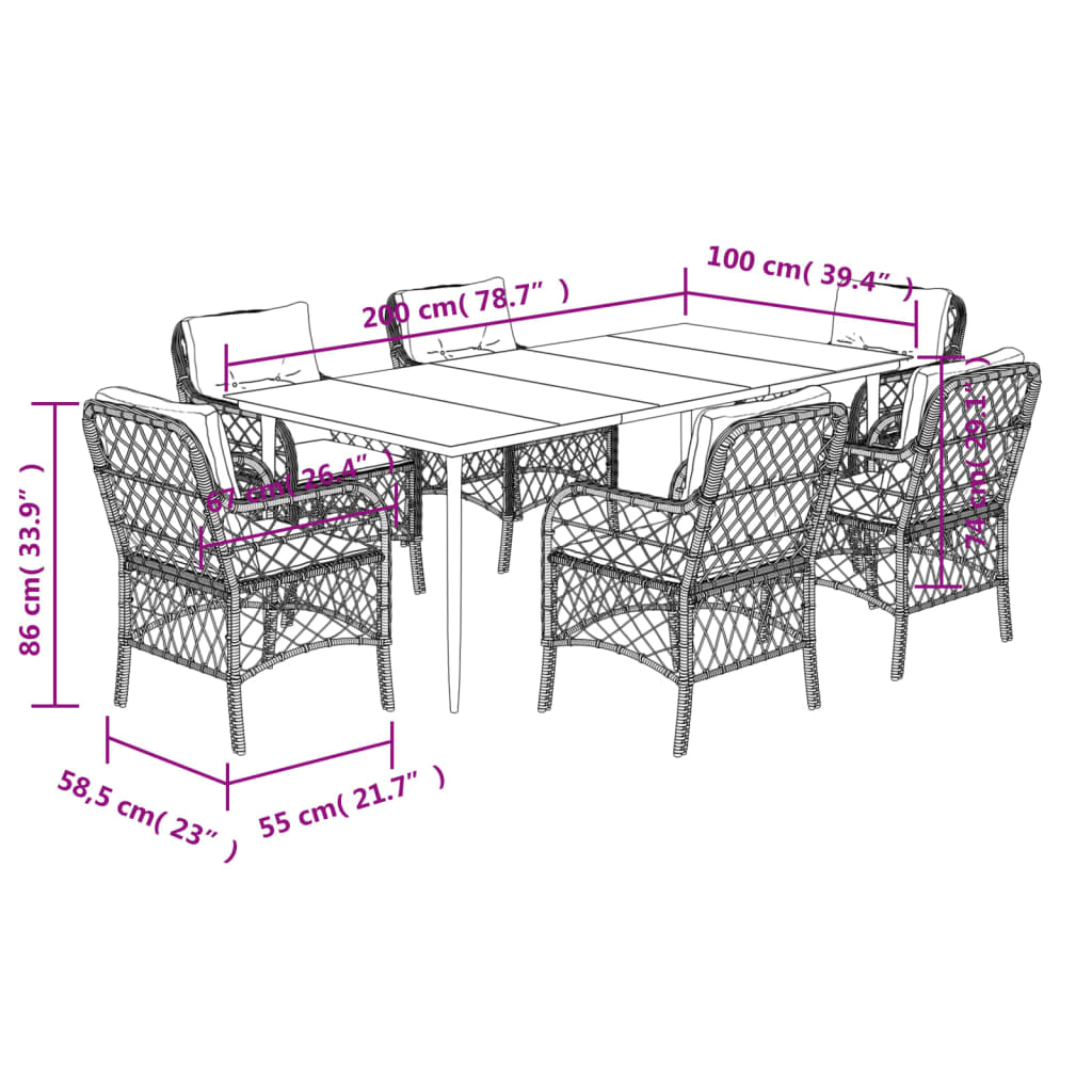 Set da Pranzo da Giardino 7 pz con Cuscini in Polyrattan Grigio - homemem39