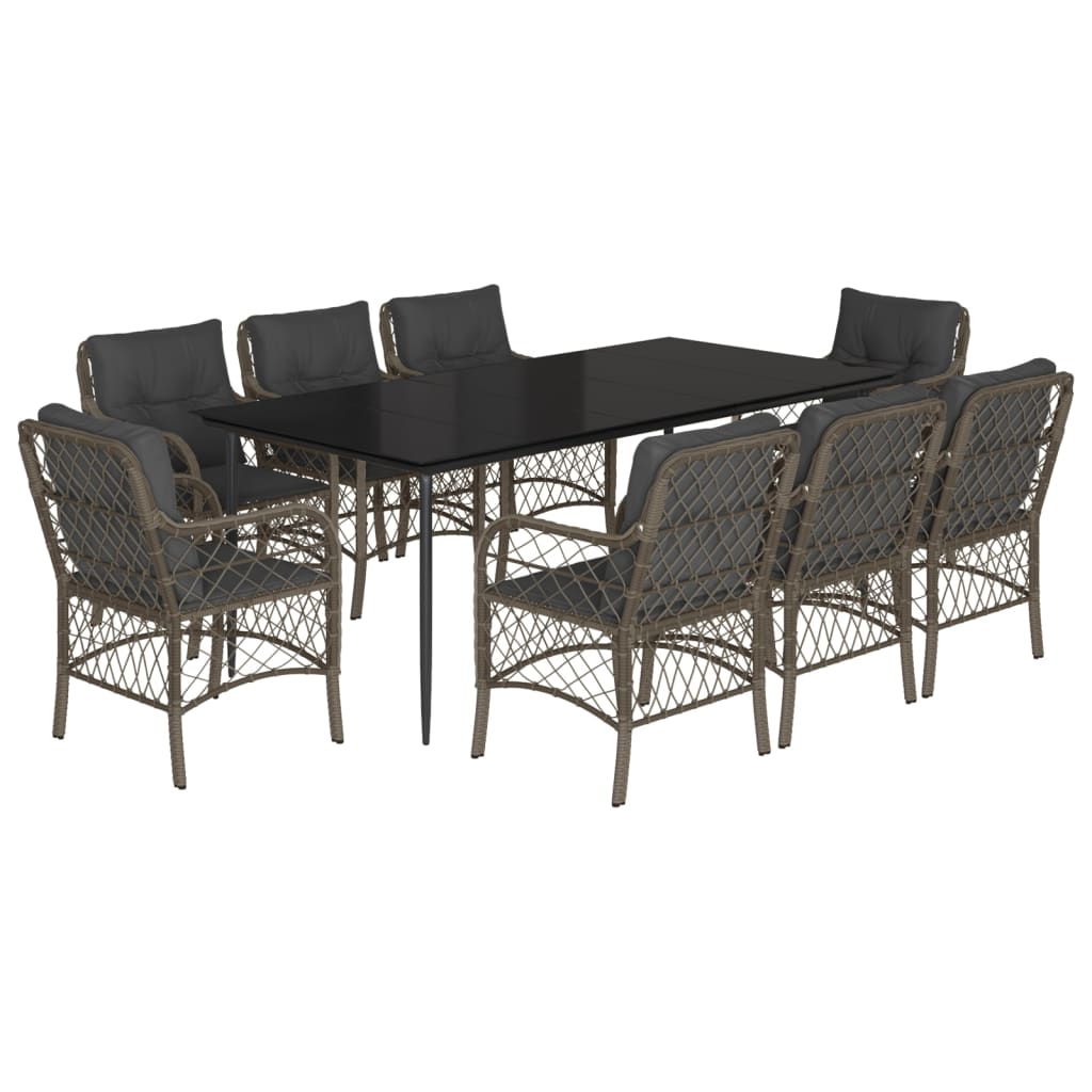 Set da Pranzo da Giardino 9 pz con Cuscini in Polyrattan Grigio - homemem39