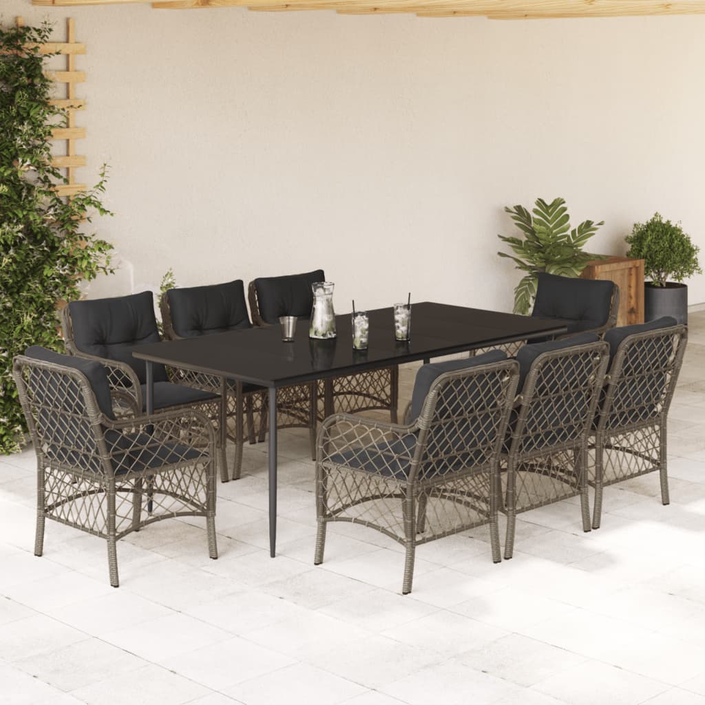 Set da Pranzo da Giardino 9 pz con Cuscini in Polyrattan Grigio - homemem39
