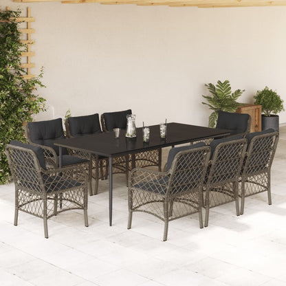 Set da Pranzo da Giardino 9 pz con Cuscini in Polyrattan Grigio - homemem39