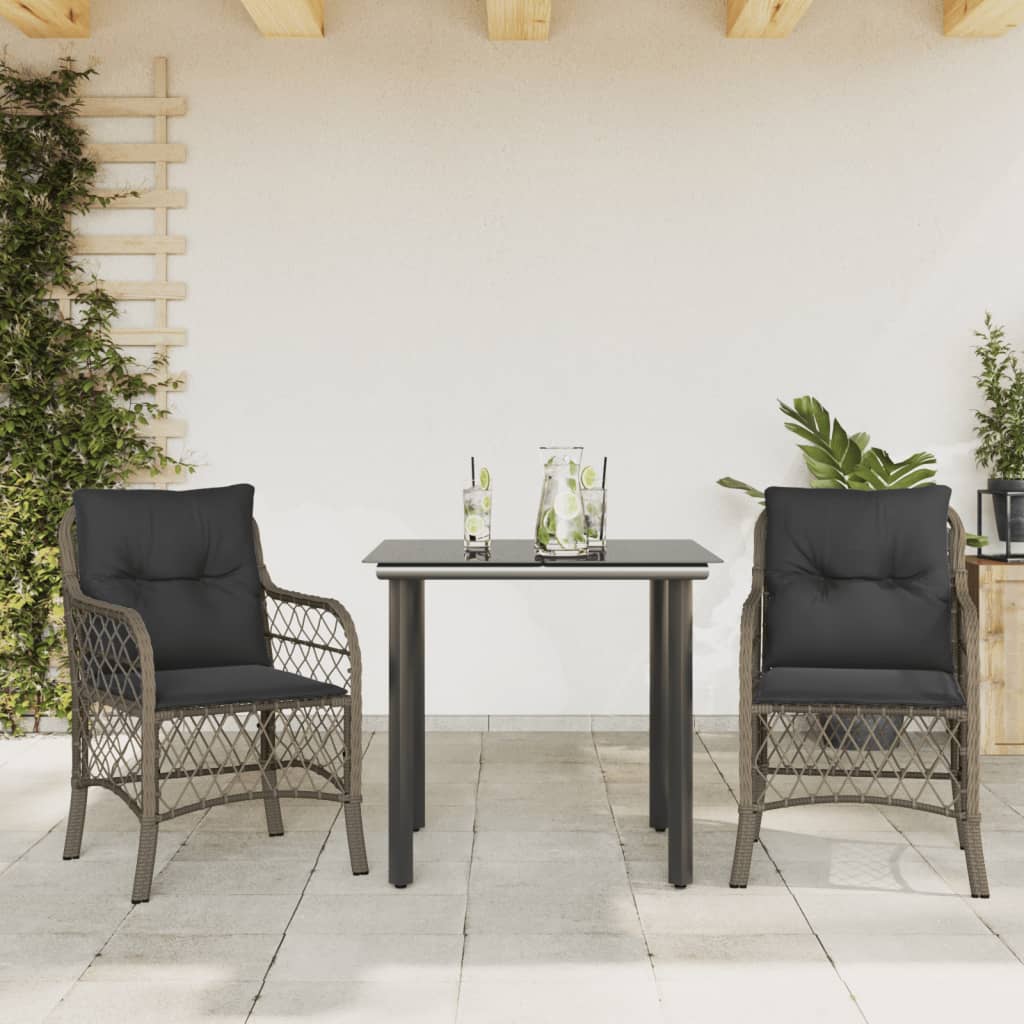 Set da Bistrò 3 pz con Cuscini Grigio in Polyrattan - homemem39