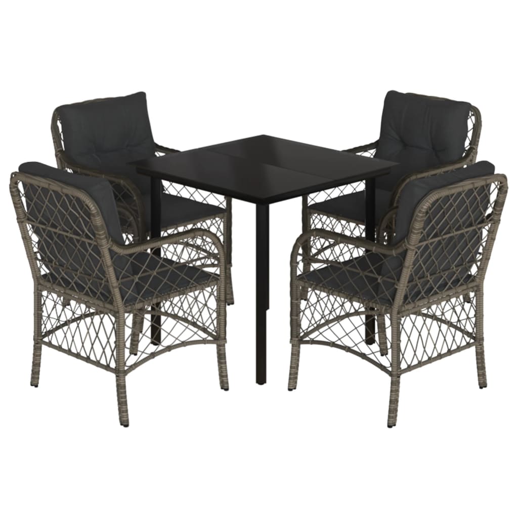 Set da Pranzo da Giardino 5 pz con Cuscini in Polyrattan Grigio - homemem39