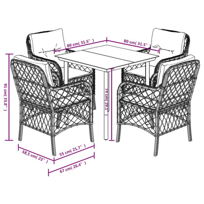 Set da Pranzo da Giardino 5 pz con Cuscini in Polyrattan Grigio | homemem39
