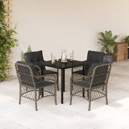 Set da Pranzo da Giardino 5 pz con Cuscini in Polyrattan Grigio | homemem39