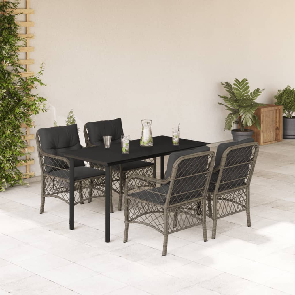 Set da Pranzo da Giardino 5 pz con Cuscini in Polyrattan Grigio | homemem39