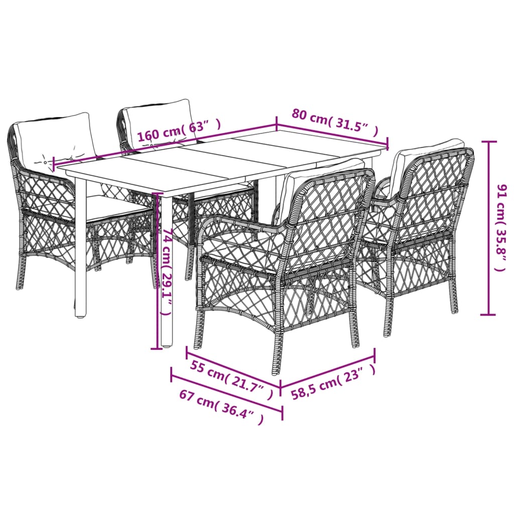 Set da Pranzo da Giardino 5 pz con Cuscini in Polyrattan Grigio | homemem39