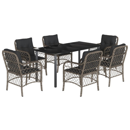 Set da Pranzo da Giardino 7 pz con Cuscini in Polyrattan Grigio | homemem39