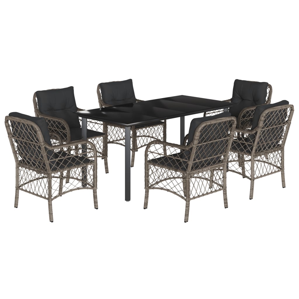 Set da Pranzo da Giardino 7 pz con Cuscini in Polyrattan Grigio - homemem39