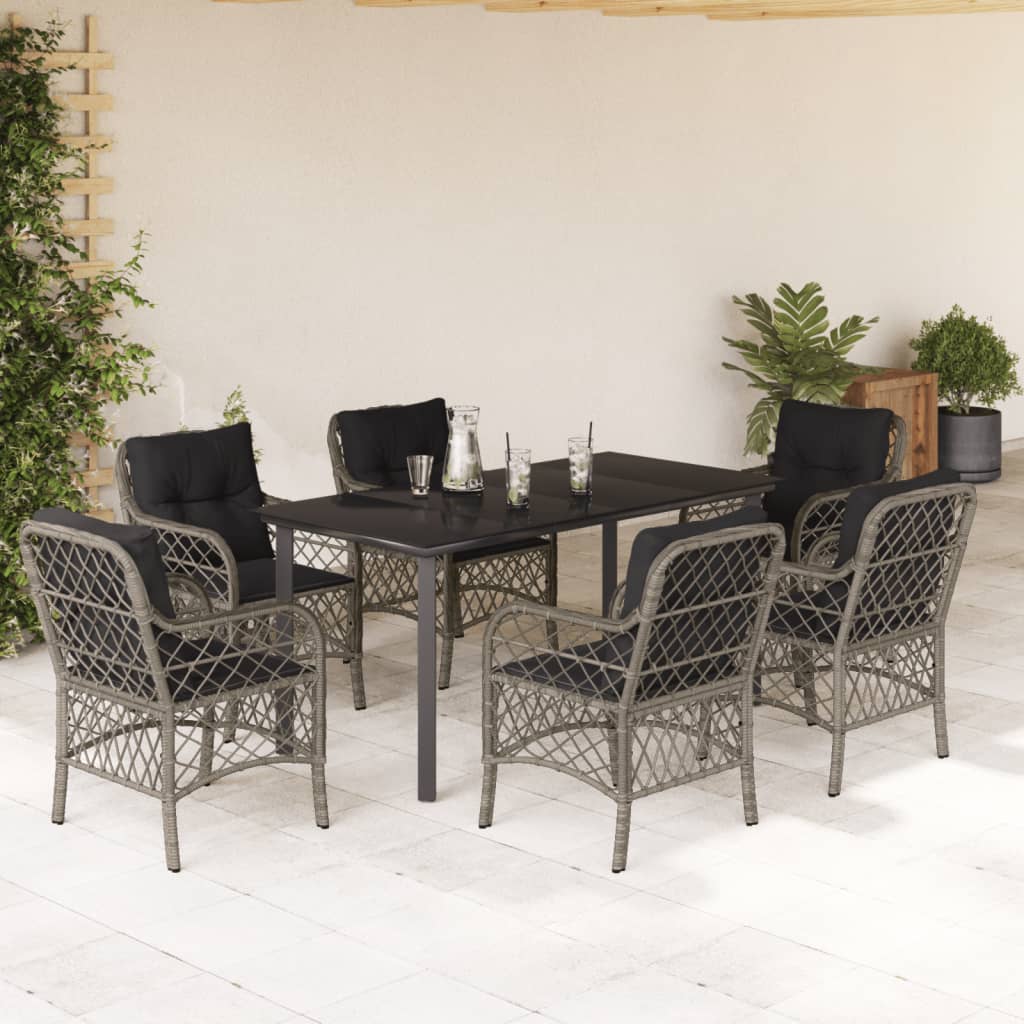 Set da Pranzo da Giardino 7 pz con Cuscini in Polyrattan Grigio | homemem39