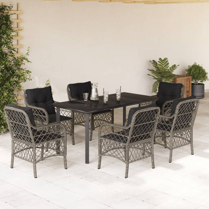 Set da Pranzo da Giardino 7 pz con Cuscini in Polyrattan Grigio | homemem39