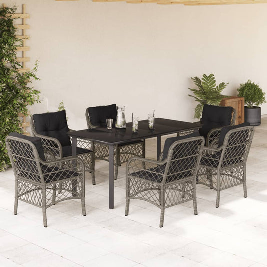 Set da Pranzo da Giardino 7 pz con Cuscini in Polyrattan Grigio - homemem39