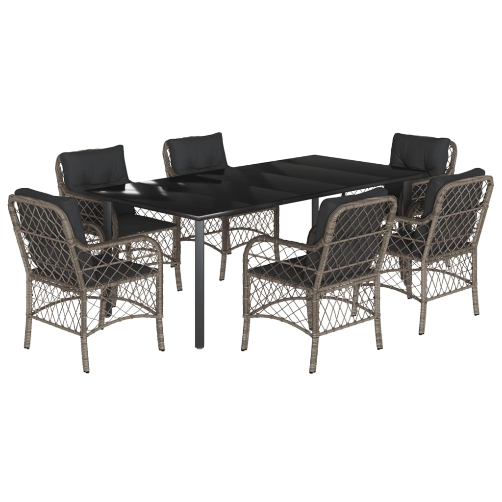 Set da Pranzo da Giardino 7 pz con Cuscini in Polyrattan Grigio | homemem39