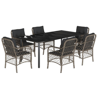Set da Pranzo da Giardino 7 pz con Cuscini in Polyrattan Grigio - homemem39