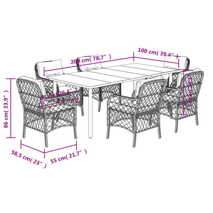 Set da Pranzo da Giardino 7 pz con Cuscini in Polyrattan Grigio | homemem39