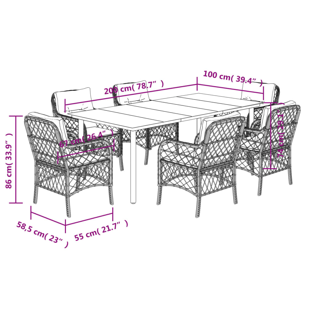 Set da Pranzo da Giardino 7 pz con Cuscini in Polyrattan Grigio - homemem39