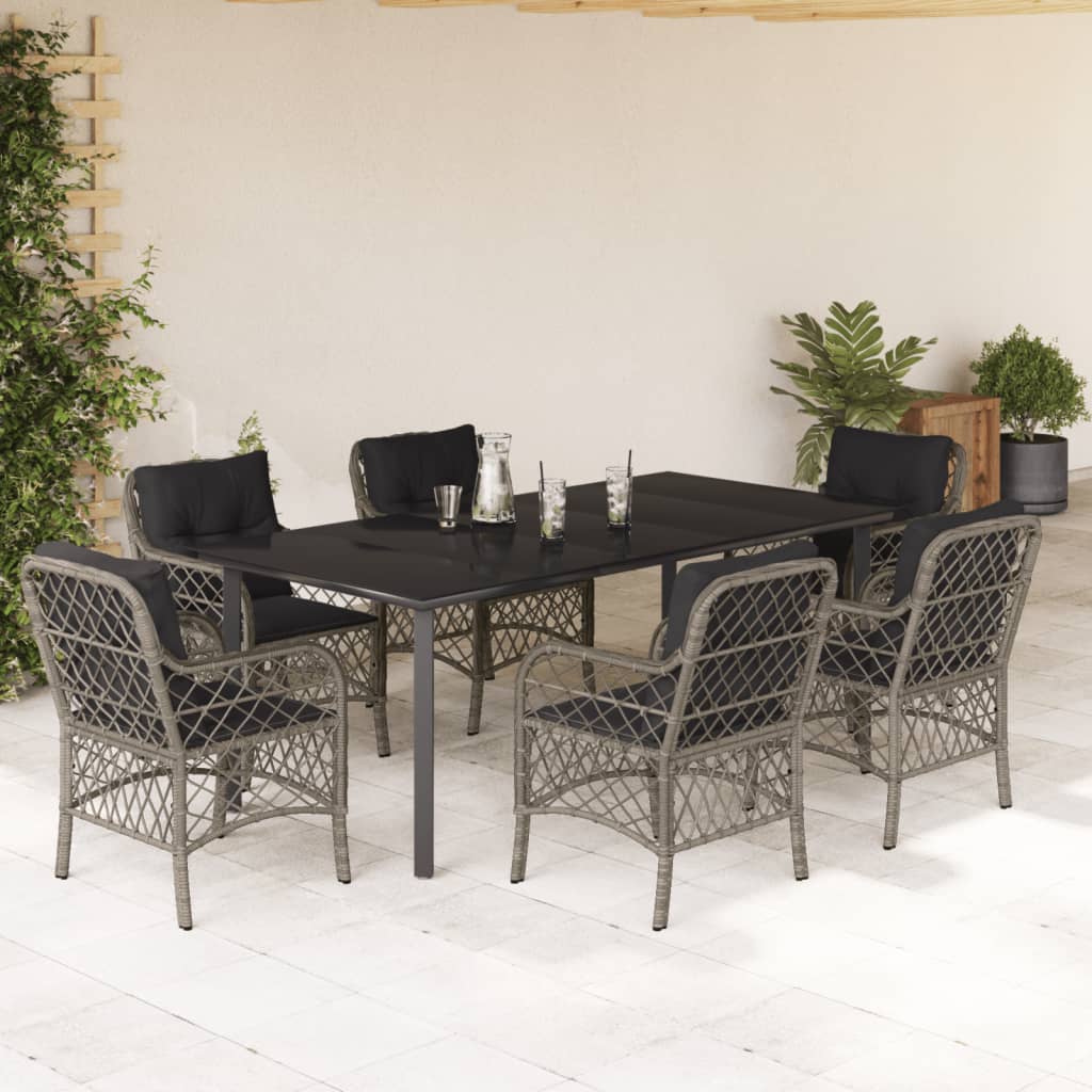 Set da Pranzo da Giardino 7 pz con Cuscini in Polyrattan Grigio | homemem39