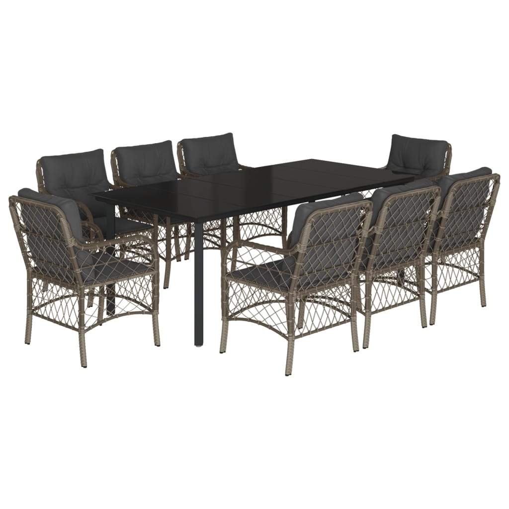 Set da Pranzo da Giardino 9 pz con Cuscini in Polyrattan Grigio | homemem39