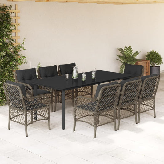Set da Pranzo da Giardino 9 pz con Cuscini in Polyrattan Grigio - homemem39