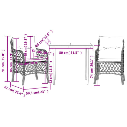 Set da Bistrò 3 pz con Cuscini Beige in Polyrattan | homemem39