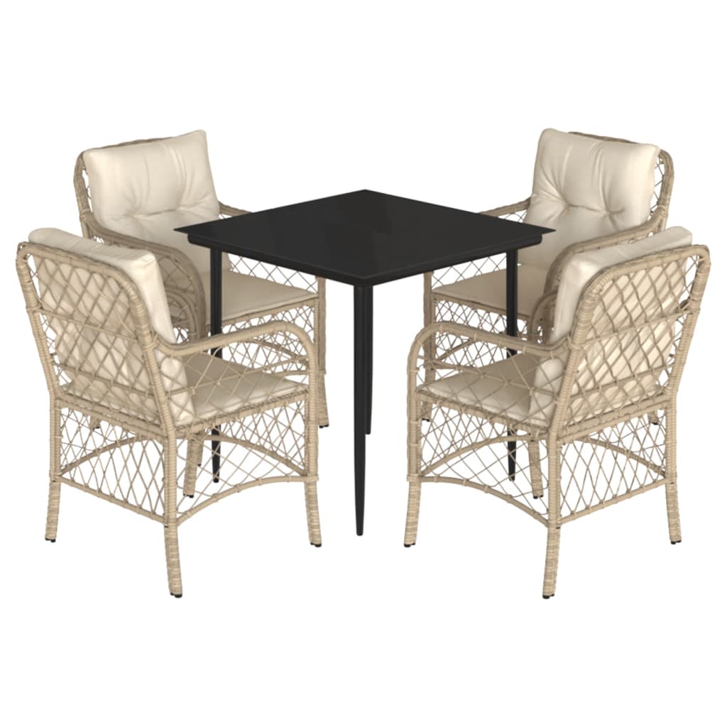 Set da Pranzo da Giardino 5 pz con Cuscini Beige in Polyrattan | homemem39