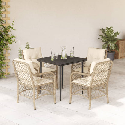 Set da Pranzo da Giardino 5 pz con Cuscini Beige in Polyrattan | homemem39
