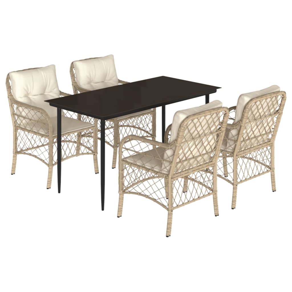 Set da Pranzo da Giardino 5 pz con Cuscini Beige in Polyrattan - homemem39