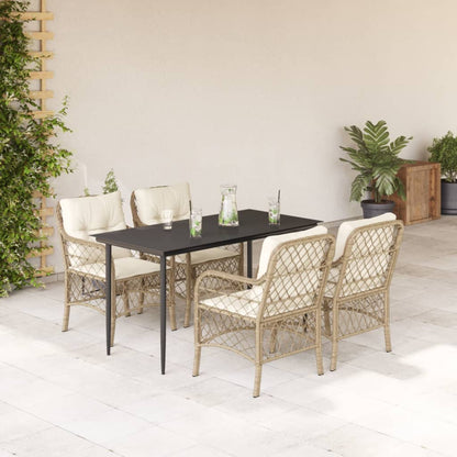 Set da Pranzo da Giardino 5 pz con Cuscini Beige in Polyrattan - homemem39