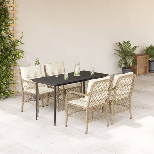 Set da Pranzo da Giardino 5 pz con Cuscini Beige in Polyrattan - homemem39