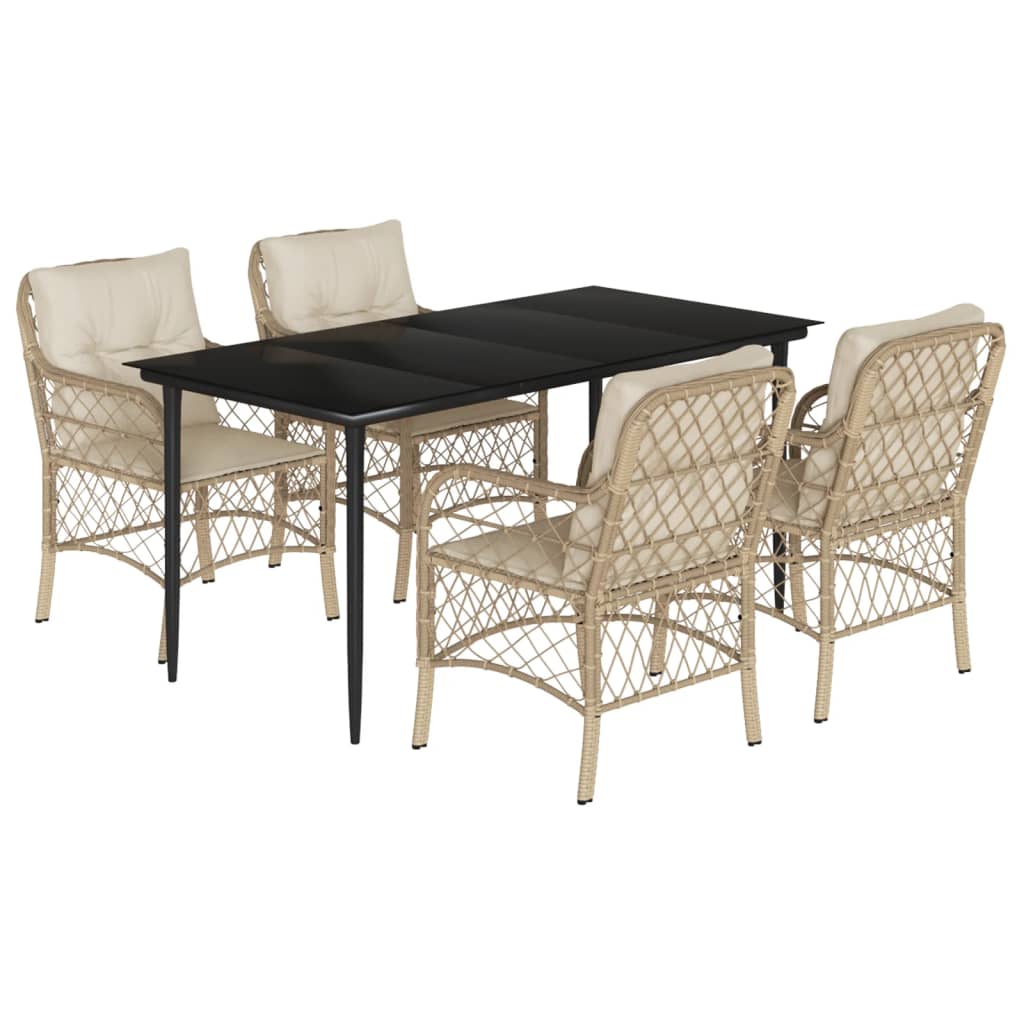 Set da Pranzo da Giardino 5 pz con Cuscini Beige in Polyrattan - homemem39