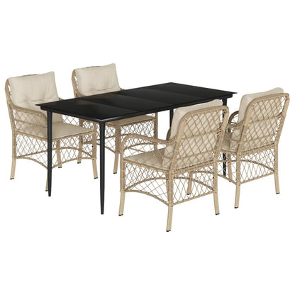 Set da Pranzo da Giardino 5 pz con Cuscini Beige in Polyrattan - homemem39