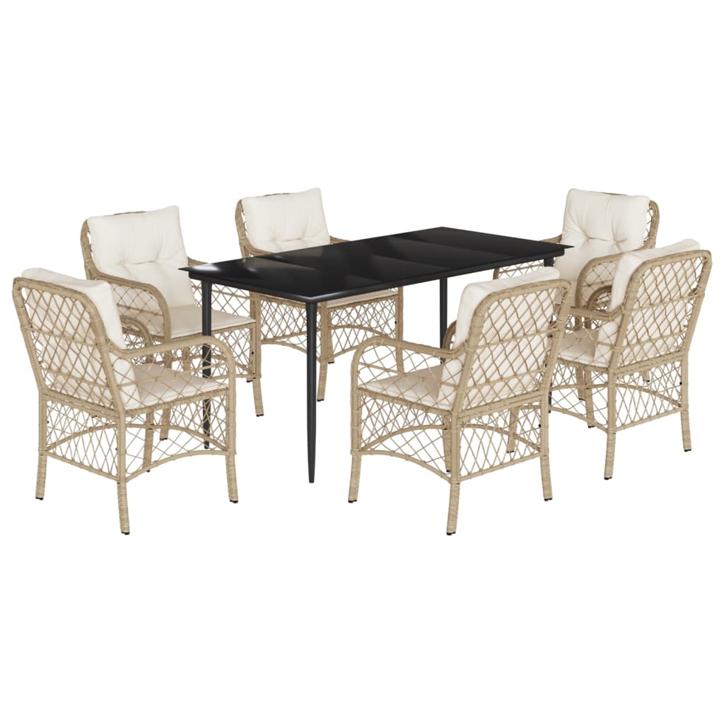 Set da Pranzo da Giardino 7 pz con Cuscini Beige in Polyrattan | homemem39