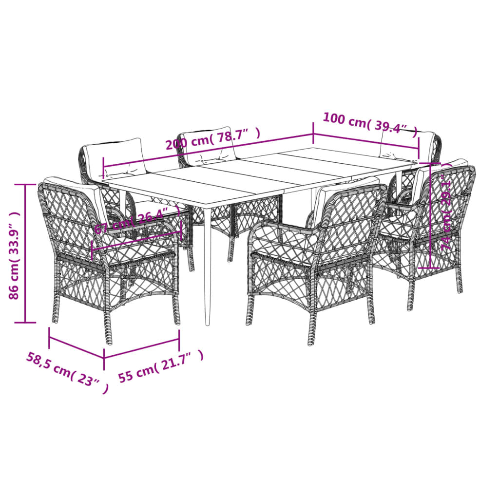 Set da Pranzo da Giardino 7 pz con Cuscini Beige in Polyrattan - homemem39