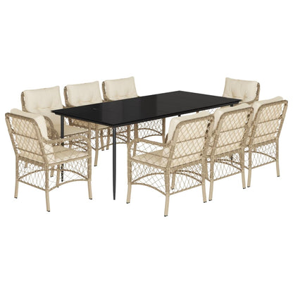 Set da Pranzo da Giardino 9 pz con Cuscini Beige in Polyrattan - homemem39