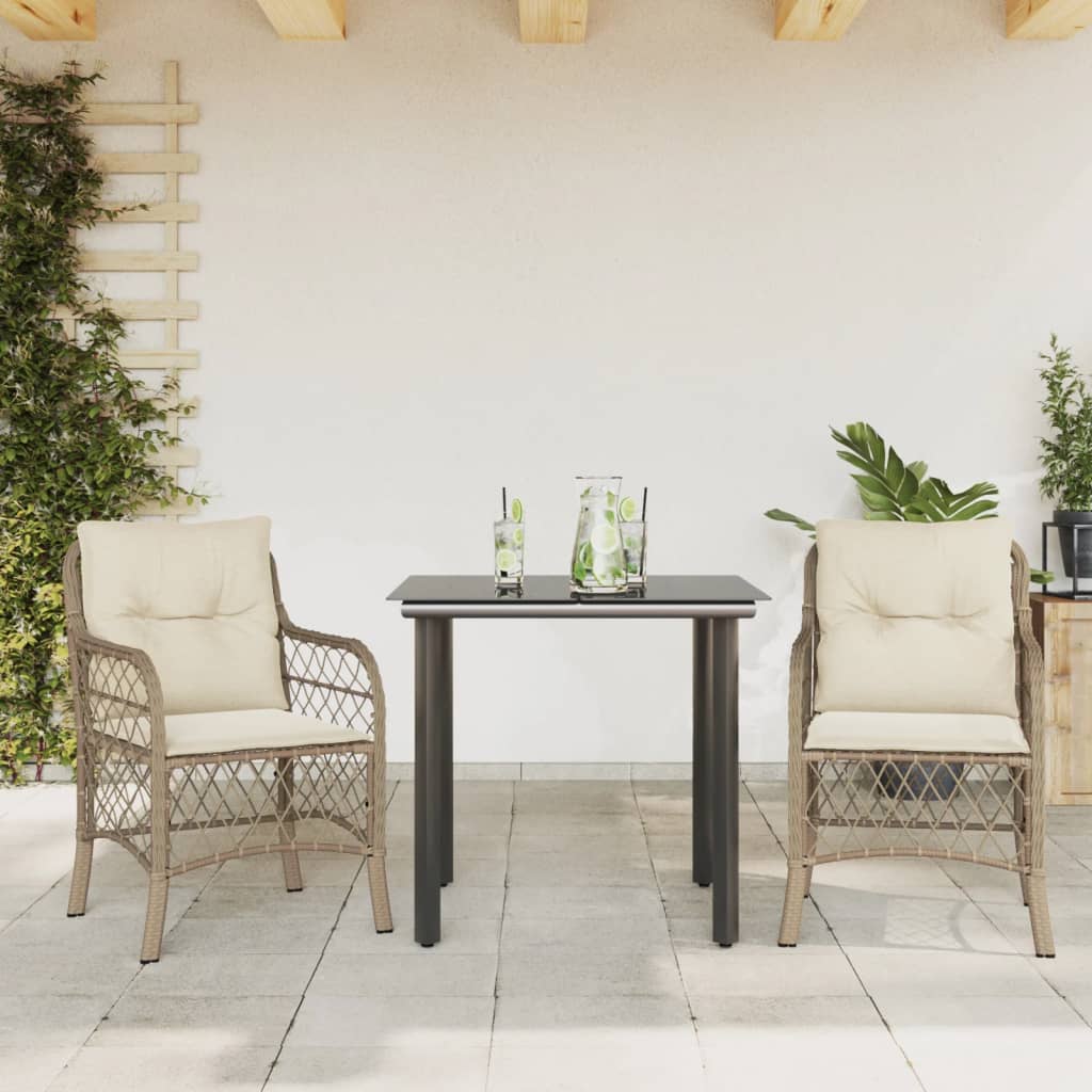 Set da Bistrò 3 pz con Cuscini Beige in Polyrattan | homemem39
