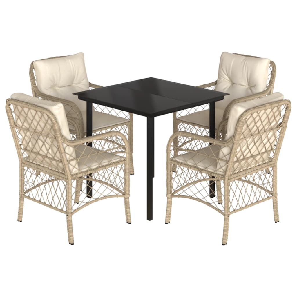 Set da Pranzo da Giardino 5 pz con Cuscini Beige in Polyrattan | homemem39