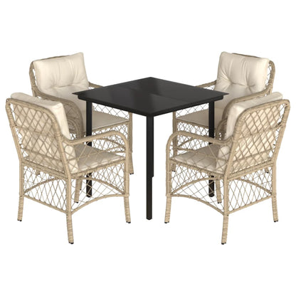 Set da Pranzo da Giardino 5 pz con Cuscini Beige in Polyrattan - homemem39