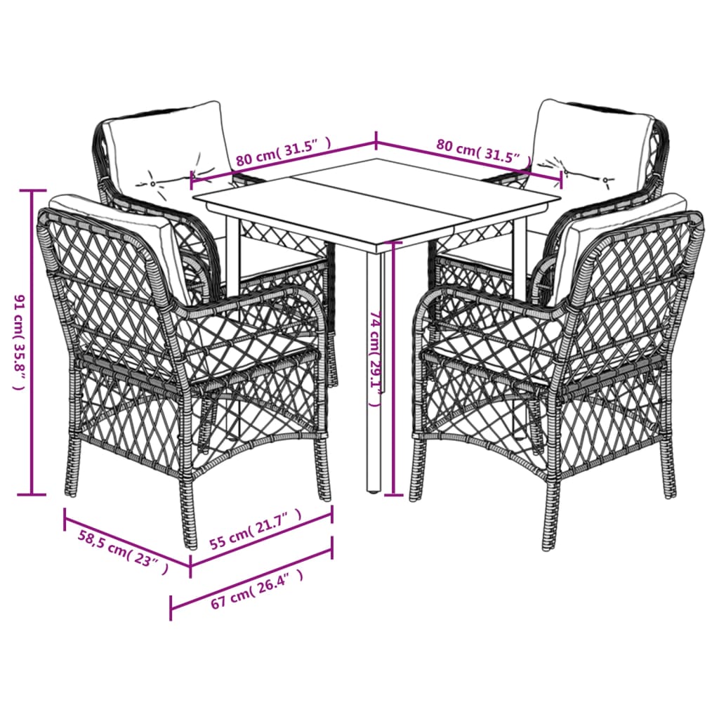 Set da Pranzo da Giardino 5 pz con Cuscini Beige in Polyrattan | homemem39