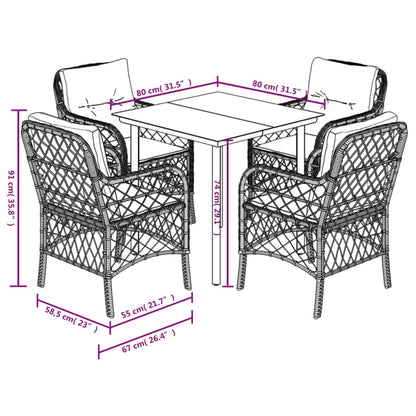 Set da Pranzo da Giardino 5 pz con Cuscini Beige in Polyrattan - homemem39