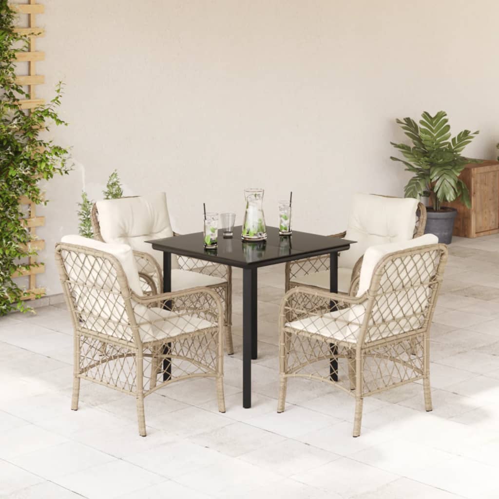 Set da Pranzo da Giardino 5 pz con Cuscini Beige in Polyrattan | homemem39