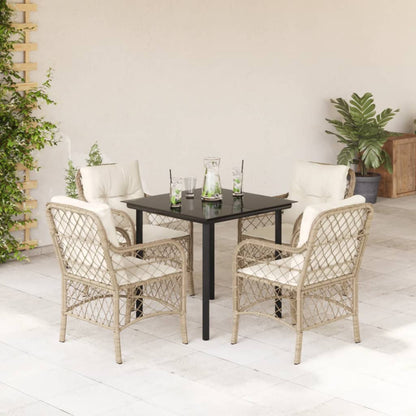 Set da Pranzo da Giardino 5 pz con Cuscini Beige in Polyrattan | homemem39
