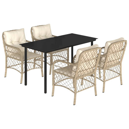Set da Pranzo da Giardino 5 pz con Cuscini Beige in Polyrattan - homemem39