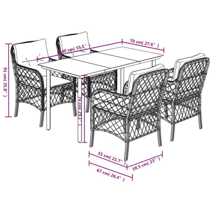 Set da Pranzo da Giardino 5 pz con Cuscini Beige in Polyrattan | homemem39
