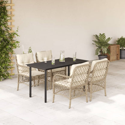 Set da Pranzo da Giardino 5 pz con Cuscini Beige in Polyrattan | homemem39