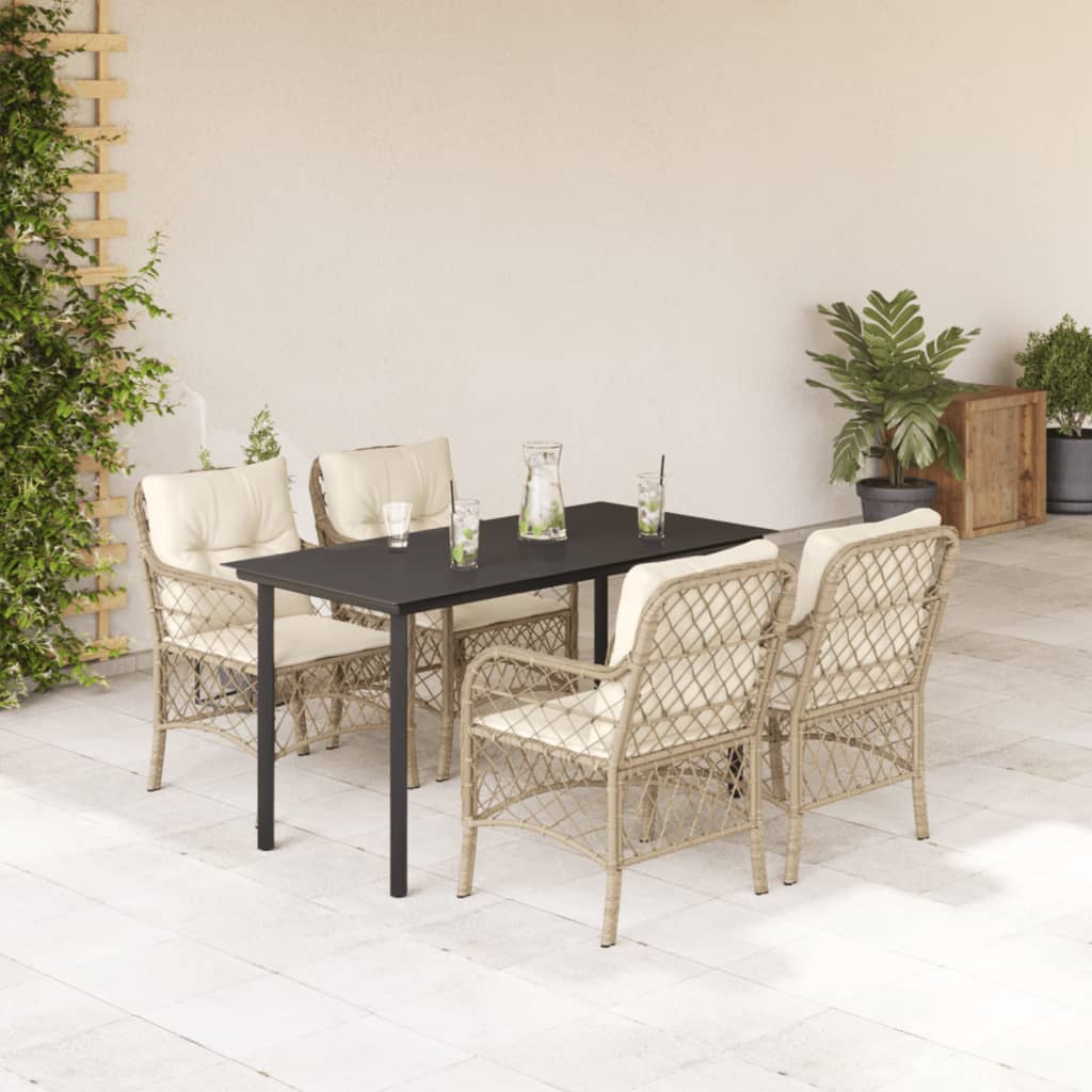 Set da Pranzo da Giardino 5 pz con Cuscini Beige in Polyrattan - homemem39