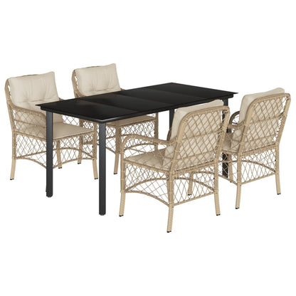Set da Pranzo da Giardino 5 pz con Cuscini Beige in Polyrattan | homemem39