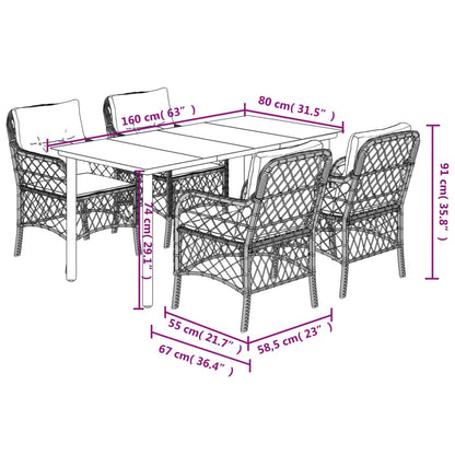 Set da Pranzo da Giardino 5 pz con Cuscini Beige in Polyrattan - homemem39