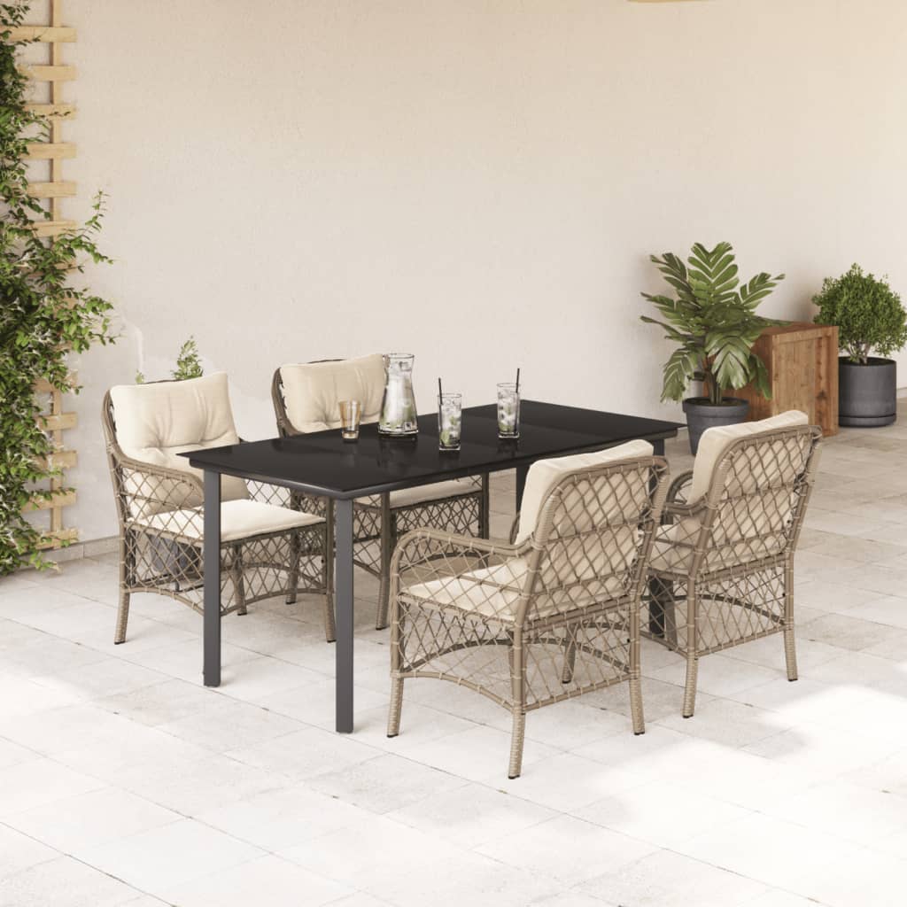 Set da Pranzo da Giardino 5 pz con Cuscini Beige in Polyrattan - homemem39