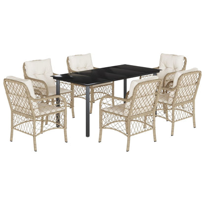 Set da Pranzo da Giardino 7 pz con Cuscini Beige in Polyrattan | homemem39