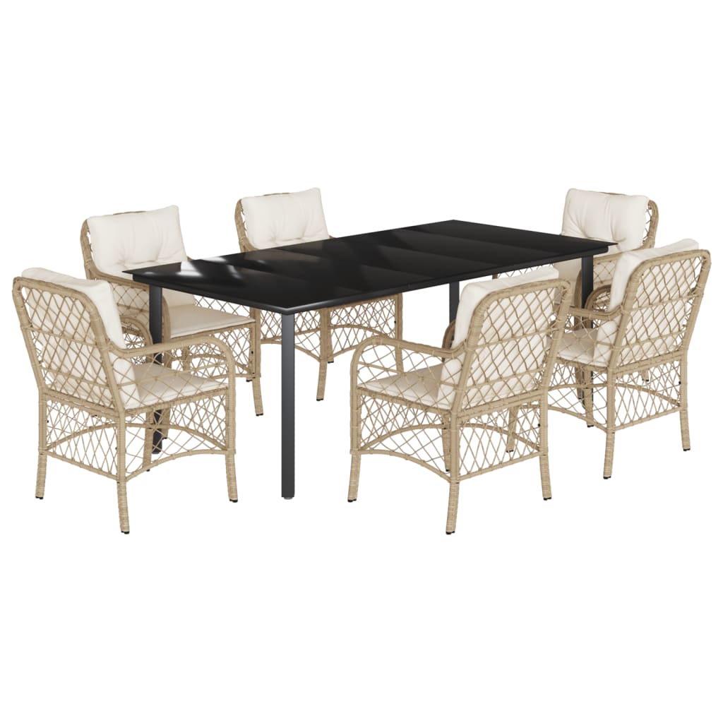 Set da Pranzo da Giardino 7 pz con Cuscini Beige in Polyrattan - homemem39